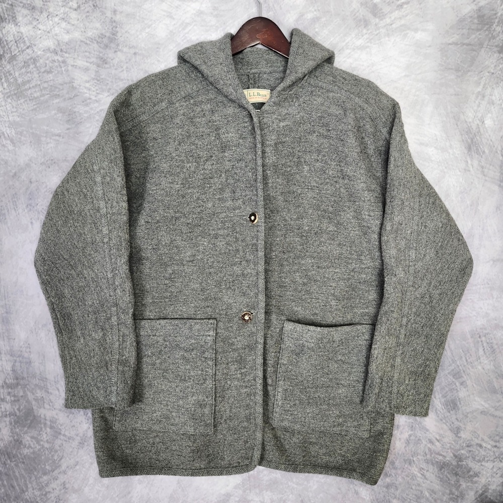 Vintage LL Bean Made in Austria Boiled Wool Jacket Mens L XL Chore Cardigan Grey